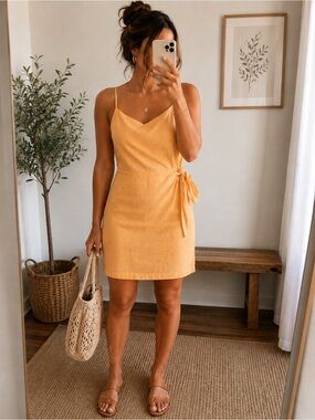 Nine West Sunwashed Yellow Tie-Side Mini Slip Dress